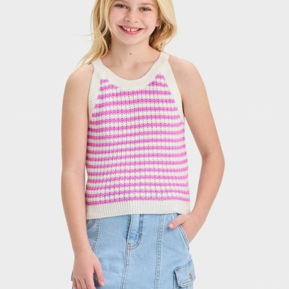 Striped Purple and White Kids sweater Tank Top size large 10/12